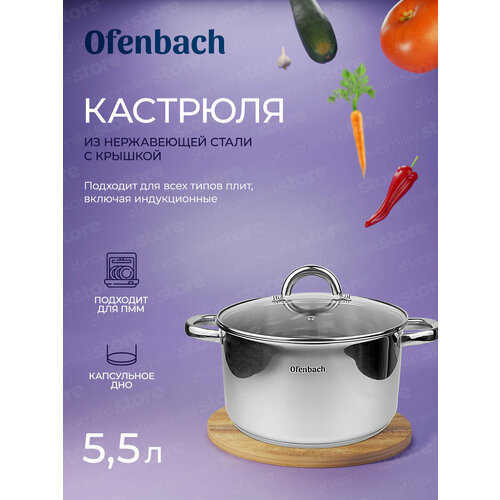 Кастрюля 5,5 л. из нержавеющей стали Ofenbach NB 100527 с крышкой (5,5 л. / серебристый) фото