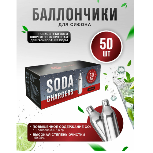 Газовый баллон для сифона HAIDEL CO2 50 шт. серебристый 50 шт. 50000 мл фото