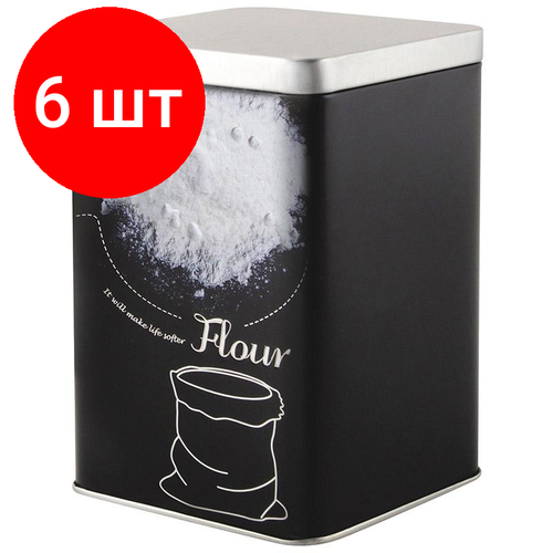 Комплект 6 штук, Банка с крышкой металлическая, квадратная, объем 1000 мл, дизайн Мука,008513 фото
