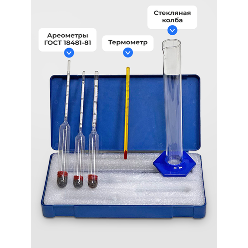 Набор спиртометров с мерным цилиндром стекло, ГОСТ пластик фото