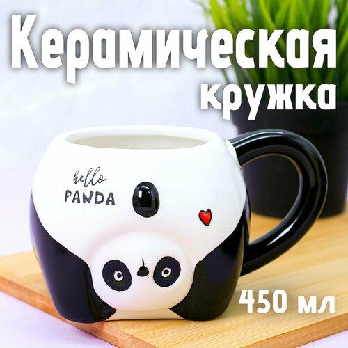 Кружка для чая и кофе керамическая с ложкой «Funny panda» 450 мл фото