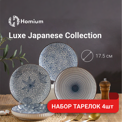 Набор обеденных тарелок Homium, Japanese Collection, 4шт, цвет голубой, D18см фото