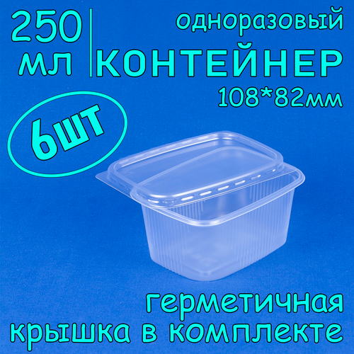 Контейнер одноразовый с крышкой 108х82 250 мл цвет прозрачный 6 шт фото