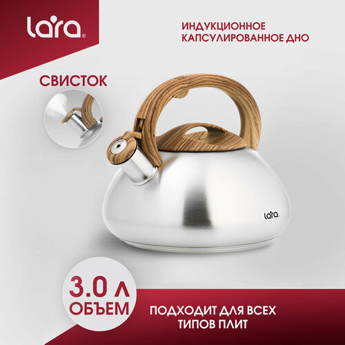 Чайник со свитском LARA LR00-71 (зеркальный) 3.0 л. для плит всех типов фото