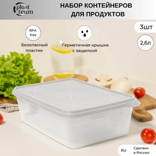 Набор контейнеров для хранения продуктов 3шт по 2,6л (ДхШхВ) 26х18х8см контейнеры пластиковые фото