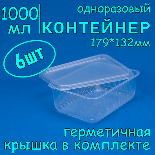 Контейнер одноразовый с крышкой 179х132 1000 мл цвет прозрачный 6 шт фото