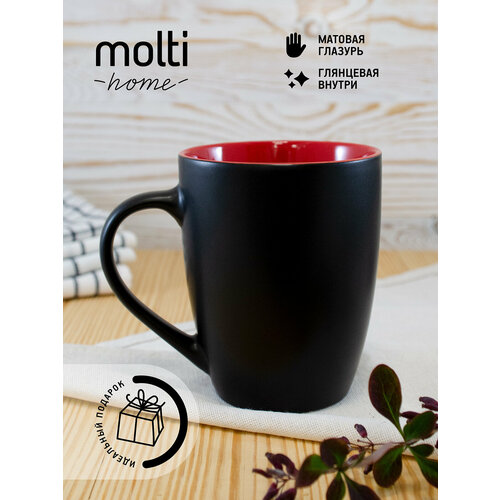 Кружка матовая для чая и кофе molti Bright Tulip двухцветная чашка подарочная 340 мл, черная с красным фото