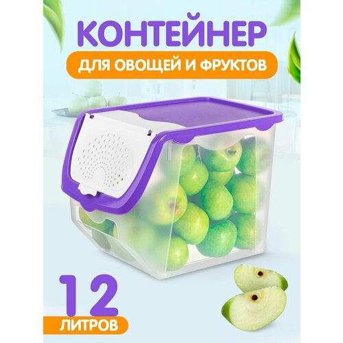 Контейнер для овощей и фруктов пластиковый 12 л, прозрачный/фиолетовый 506 фото