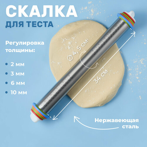 Скалка для теста профессиональная Sugar Day металлическая с ограничителями фото