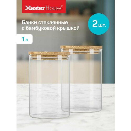 Master House Набор банок стеклянных с бамбуковой крышкой Тауэр 1 литр 2 штуки фото