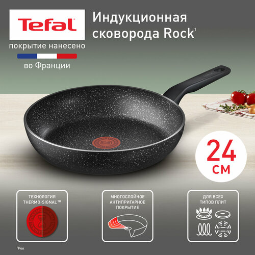 Сковорода Tefal 04225124 Rock, диаметр 24 см, с индикатором температуры, с антипригарным покрытием, для газовых, электрических и индукционных плит фото