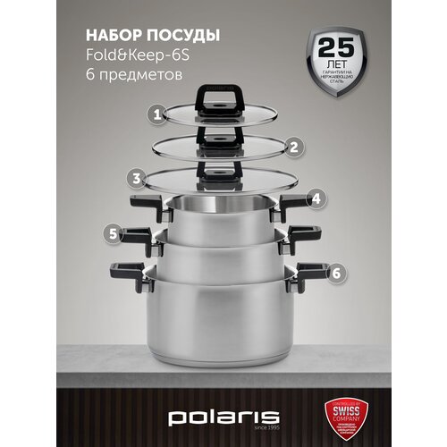 Набор кастрюль Polaris Fold&Keep-6S 6 пр. 6 пр., серый фото