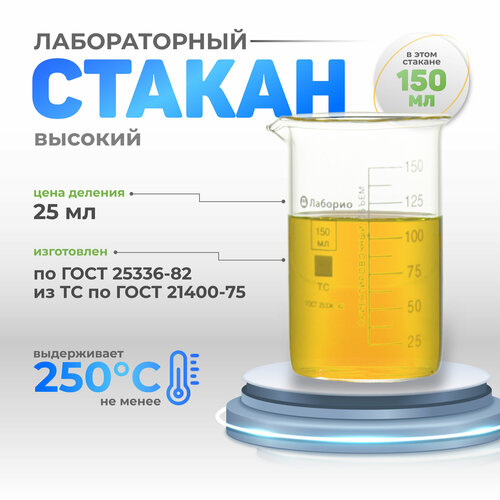 Набор стаканов 150, 100, 50 мл (тип В, высокий с делениями и носиком, термостойкий, лабораторных фото