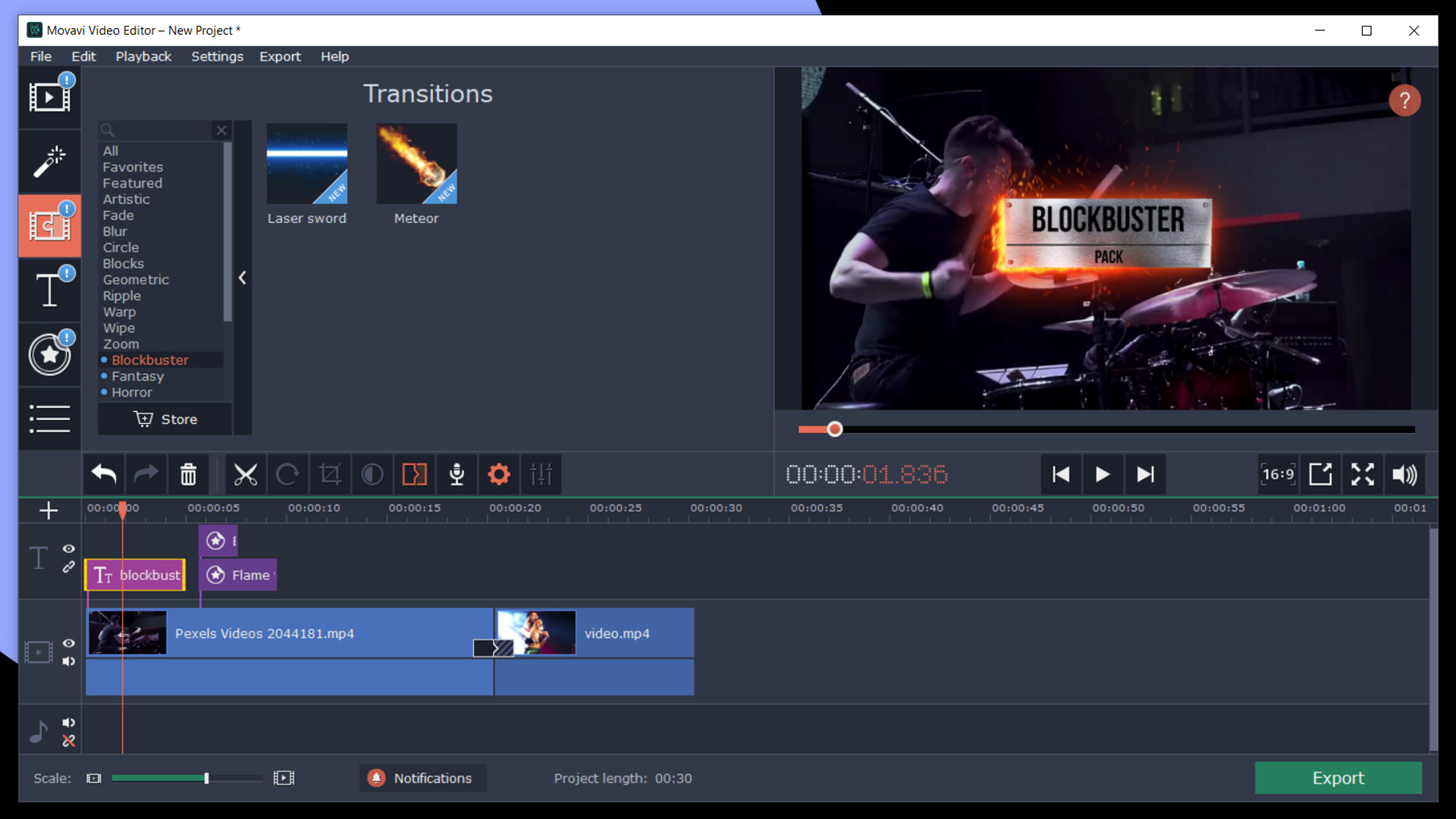 Movavi Video Editor Plus 2020 - Cinematic Set Effects DLC Steam CD Key 0.68 usd